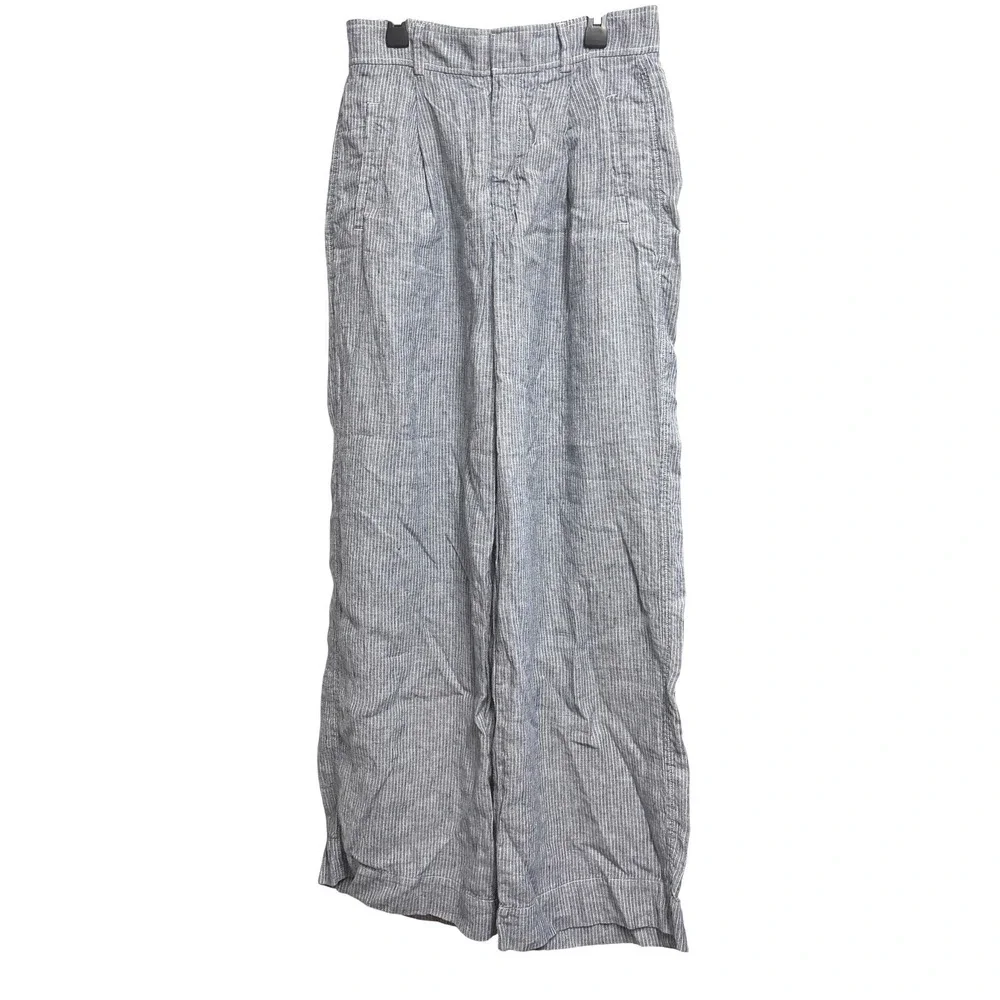 Everlane The Linen Way-High Drape Pant Striped Blue Chambray Wide Leg 6